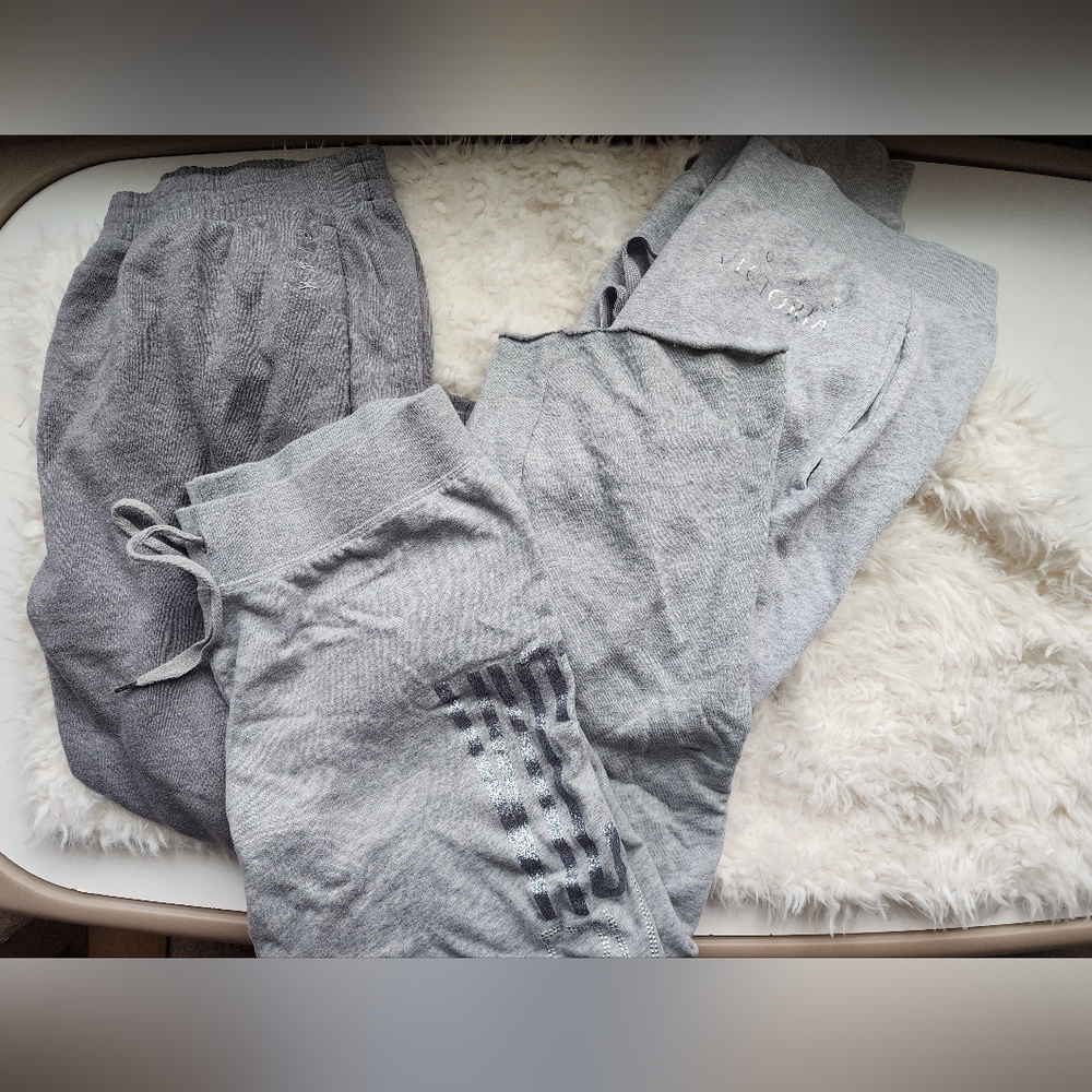Lot 3 Pair Victoria's Secret PINK Joggers Womens Gray Large And Medium Sweatpant